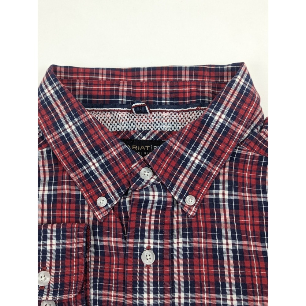 Ariat Pro Shirt Mens 3XL Long Sleeve Red White Blue Plaid Embroidered Western - Picture 6 of 11